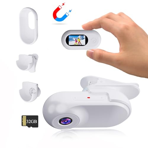 Xilecam Mini Body Camera 1080P with 32GB Card Helmet Camera Body Cameras with Audio and Video Recording Multi-Function Accessory Body Cam (White)