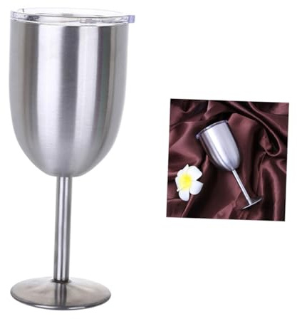WEKADRIN da Vino in Acciaio Doppia Parete Isolante con Trasparente Antigoccia e Antipolvere Bicchiere Resistente per Cocktail e Bevande Calde e Fredde per Picnic e Barbecue