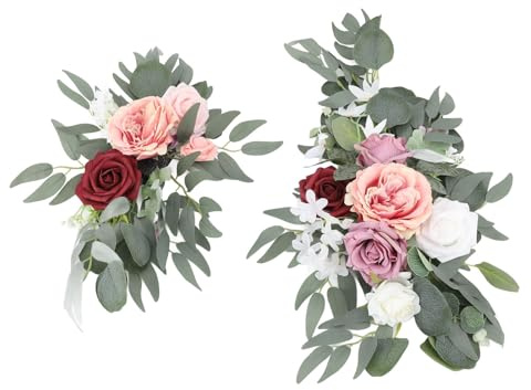 Hamwesh Konstgjorda Bröllops Bågblommor, Utsökt Blommig Dekoration med Mångsidig Applikation för Inomhus Utomhus (Rosa och lila)