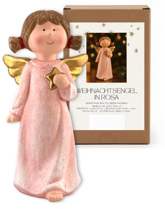 Deko Engel Lilly, handbemalte Engelfigur mit goldenem Stern, rosa 21,5 cm