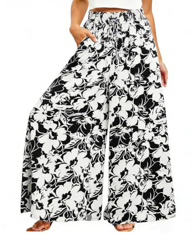 ROFUSSO Pantaloni Donna a Gamba Larga Pantaloni Palazzo Casual e Leggeri Pantaloni Casual Pantaloni Estivi Elastici a Vita Alta Pantaloni Eleganti in Tessuto Tinta Unita con Tasche