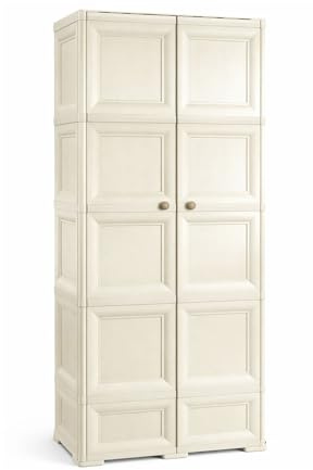 MA MAISON Armadio in Plastica 79 x 43 x 203 cm con 5 Moduli – Mobile Alto Contenitore Salvaspazio per Organizzazione Casa, Zona Living e Ingresso (Angora)