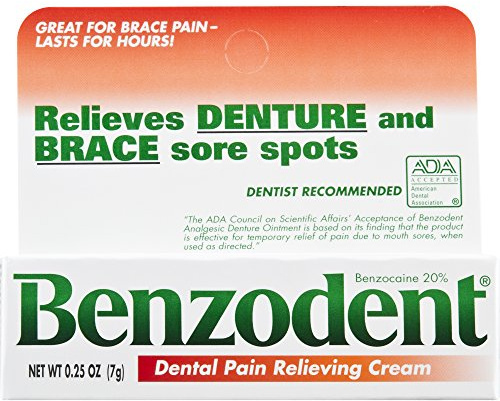 Benzodent Dental Pain Relieving Cream for Dentures and Braces, 0.25 Ounce Tube
