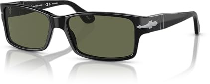Persol Unisex PO2803S Rectangular Sunglasses, Black/Green Polarized, 58 mm