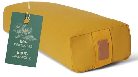 DoYourSports Coussin Carré de Yoga et Méditation »Paravati« - Yoga Bolster Zafu avec Remplissage de Coques d'épeautre Organique - 67 x 13 cm – Siege Méditation Confortable - Jaune Indien
