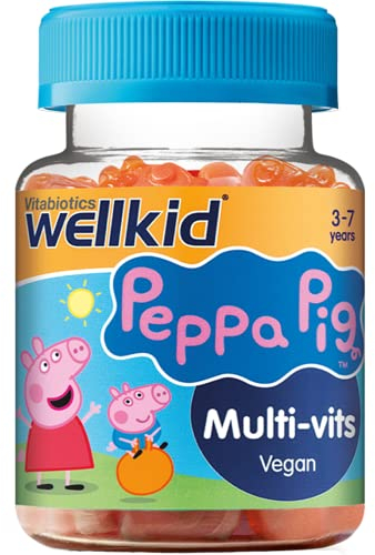 Wellkid Peppa Pig Chewable Gummy Vitamins by Vitabiotics - UK's No. 1 Vitamin Company. Kids Multivitamin formula with Vitamin A B C D and E - Strawberry