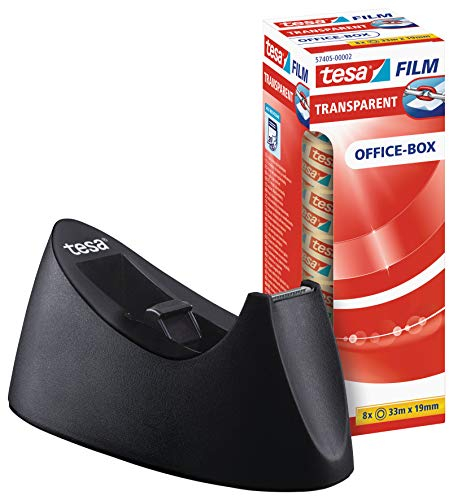 tesa Easy Cut Tischabroller CURVE - rutschfest, einfache Handhabung, sauberer Schnitt - mit 8 Rollen tesafilm transparent 33m:19mm