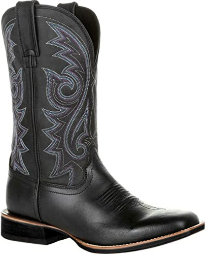 Stivali da Cowboy da Uomo Vintage Stivali Western Quadrato Testa Ricamo Modello Stivali a metà Polpaccio Antiscivolo Patchwork Stivali da Equitazione Lavoro Escursionismo 38-48 (40,Nero)