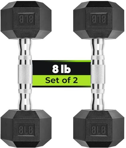 Hex Dumbbell Rubber Encased Strength Training Dumbbells, Hand Weight For Workout & Exercise/Pair of 8LB