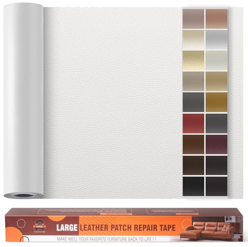 Kunstleder Selbstklebend Leder Reparatur Set, 60 x 300 cm Lederflicken Selbstklebend Leder Flicken Patch Kit für Autositze, Sofa, Jacken, Taschen, Bürostuhl, Motorradsitze (Weiß)