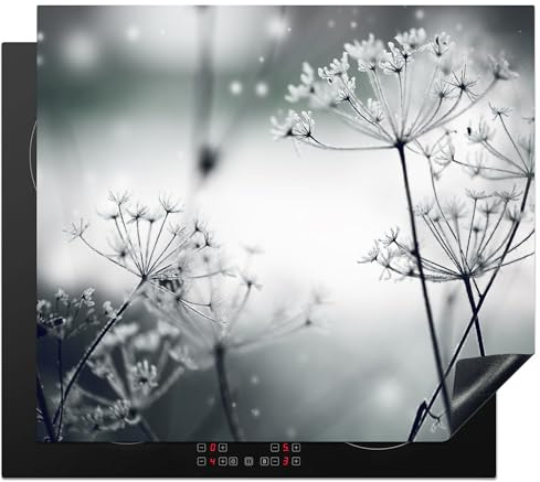 KitchenYeah© Protege Plaque Induction 58x51 cm Deco Gadget Cuisine | 58x51 cm - Accessoires Pratique Protection De Vitroceramique Fleurs - Hiver - Neige - Nature