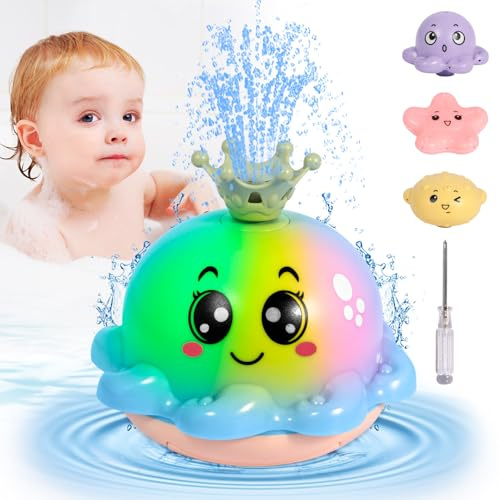 PQETBV Jouet de Bain pour Enfants Octopus LED Jeux de Bain Bébé Octopus Jouet pour le Bain Poulpe Jet d'eau Automatique Induction Jeux de Bain Enfants (Bleu)
