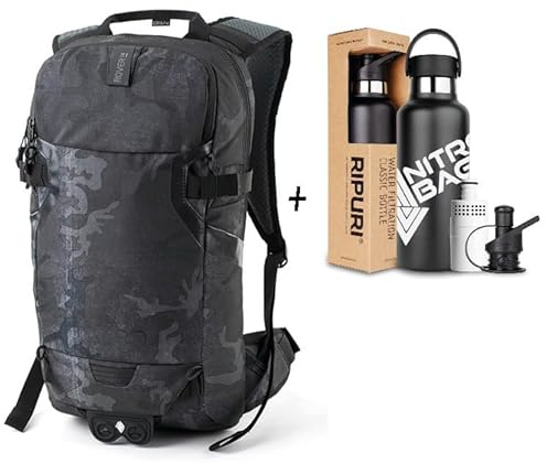 Nitro, ROVER 14 SET mit Ripuri 600 ml Flasche & Filter, Snowboardrucksack Tourenrucksack Bikerucksack, 14L, FORGED CAMO