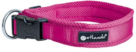 Petlando Mesh Hundehalsband – leicht, atmungsaktiv, weich mit Mesh gepolstert, stufenlos verstellbar, robust & strapazierfähig mit O-Ring – Halsband Hund S 40-45cm, Fuchsia