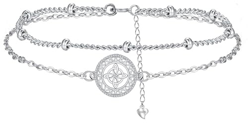 Hifeeled Pulseras Nudo de Bruja Plata de Ley 925 Pulsera Mujer Nudo Celta,Regalos Joyería Originales Para Novia Mujer Esposa Hija - Ajustable (16+4cm)
