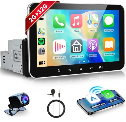 2G+32G Wireless Carplay Android 13 Autoradio 1 Din con Android Auto Navi GPS WiFi 7 Pollici Touchscreen Autoradio con Mirror Link Bluetooth FM Radio EQ/DAB Controllo del volante Telecamera Posteriore