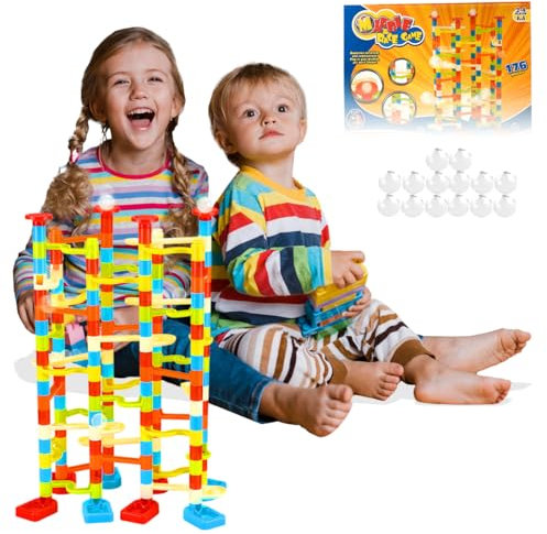 Koolbitz Marble Run Race Track Game for 3 Years Old 176 PCs STEM Building Toy with 60 Marbles Educational Construction Set for Kids Ages 3+ DIY Marble Maze Track for Fun Creative Play