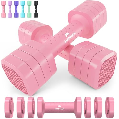 Amonax Pesi Palestra Manubri Regolabili 4 in 1, Set di pesas 1kg/1.5kg/2kg/2.5kg per Uomo e Donna, Kit Pesi Palestra per Casa, Manubri Palestra Compatti per Allenamento di Forza e Fitness Quotidiano