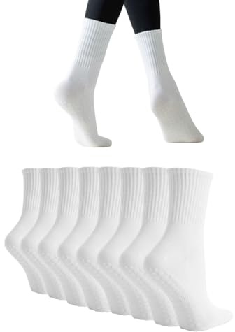 PUOKOTUL 4 pares de calcetines de yoga para mujer, calcetines de pilates, antideslizantes, calcetines largos de yoga para mujer y niña y calcetines de tope para hombre, pilates, yoga, ballet,
