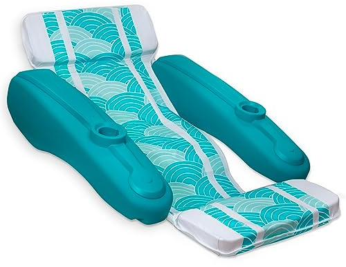 XtremepowerUS Floating Chaise Pool Lounger Water Padded Large for Adults Headrest, Backrest, Footrest & Cupholder