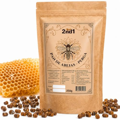 2nd1 - Pan de abeja Perga natural, polen de abeja fermentado con miel, recolectado por apicultores, superalimento rico en vitaminas y minerales, para una dieta equilibrada, smoothies, muesli y yogur