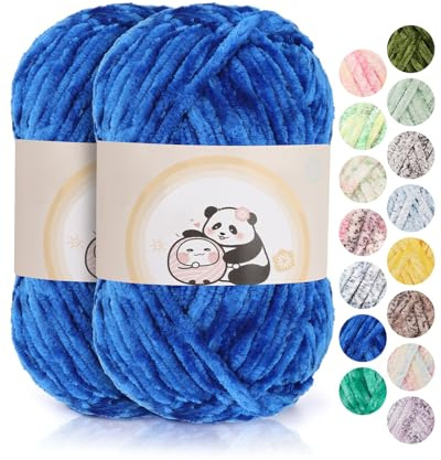 Aeelike 200 g di filato di ciniglia per lavorare a maglia, morbido ciniglia Chunky Fluffy Yarn, morbido velluto di ciniglia per uncinetto, caldo lana di peluche per cappelli, sciarpe, coperte, blu