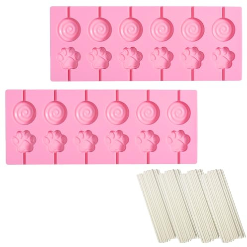 2 Stück Silikon Lollipop Formen,Schokoladenlutscher Formen,Cake Pop Silikonform,Lollipopform mit 48 Lollipopstiften,Geeignet für die Herstellung von Lutschern,Pralinen
