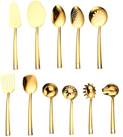 UCFBWO Set di utensili da cucina in oro, 11 pezzi, con rivestimento in titanio e oro, in acciaio inox, set di utensili da cucina