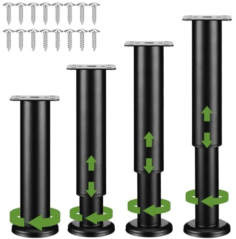 Holtrae 4 Pezzi Piedini per Mobili Regolabili Altezza,Piedini per Armadietto, Gambe Metallo di Supporto, Adatto per Divano, Tavolo, Sedie, Letto, 18-30cm Piedini Regolabili per Mobili, colore: nero