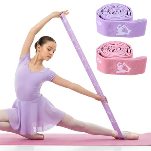 Lot de 2 bandes élastiques réglables pour enfants pour la gymnastique, l'étirement des enfants, 8 boucles réglables pour entraînement de danse et flexibilité