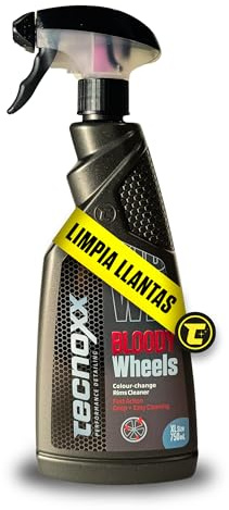 Tecnoxx Bloody Wheels – Limpia llantas descontaminante férrico profesional con efecto sangrado | Sin frotar, elimina óxido, polvo de freno y suciedad | Seguro para todo tipo de llantas – 750mL