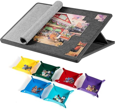 Tablero para Puzzle 1000 Piezas con ángulo Ajustable, 6 Bandejas y Cubierta - Mesa de Rompecabezas de Fieltro Ligera - Puzzle Board Almacenamiento Portátil con Superficie Antideslizante - Porta Puzzle