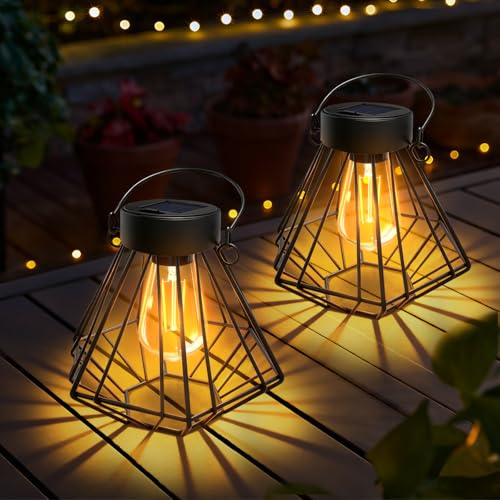 2 Piezas Farolillos Solares Exterior Colgante/De Pie, Farolas Solares Exterior de Metal, IP65 Impermeable Lampara Solar Exterior, Decorativa Lamparas Solares Exterior para Jardin,Balcón,Terraza,Porch