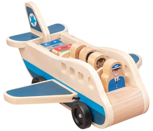 Xoeryoy Wooden Passenger Plane Set, Toy Airplane with 4 Play Figures and 4 Suitcases For Toddlers, Classic Wooden Toys Perfect for Role-Playing and Skill Development