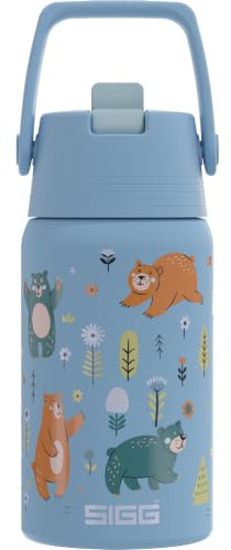 Sigg – drickflaska i rostfritt stål för barn – Shield FLIP Wild Bear – lämplig för kolsyrade drycker – läckagesäker – fjäderlätt – BPA-fri – sport och skola – blå med björnar – 0,5 l
