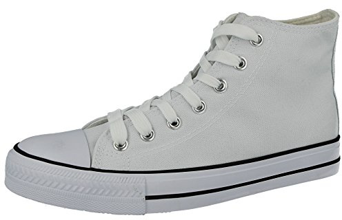 Ladies Baltimore/Academy Low Hi Top Canvas Toe Cap Lace up Pumps Plimsoll Trainers Casual Shoes Boots Size 13-8 (6 UK, White Hi Top)