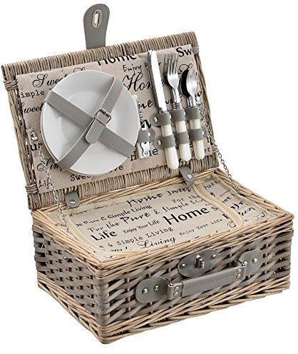 Panier de Pique-Nique pour 2 Personnes INCL. Vaisselle, Couverts, Sac Isotherme et Verres - Gris