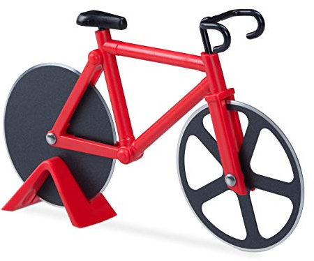 Relaxdays Tagliapizza Bicicletta, Rotella per Pizza, Forma di Bici, Cutter da Cucina in Acciaio Inox, Tagliapasta, Rosso