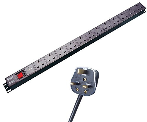 12 Socket Extension Lead PDU 3m Cable, Rack or Wall Mountable, Surge Protected, UK Plug by RGB Networks Ltd