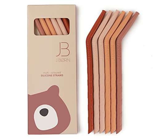 J.Born Lot de 6 pailles en silicone et brosse de nettoyage, pailles réutilisables en silicone, spirales pliées sans BPA, réutilisables, 100% silicone de qualité alimentaire (rouge)