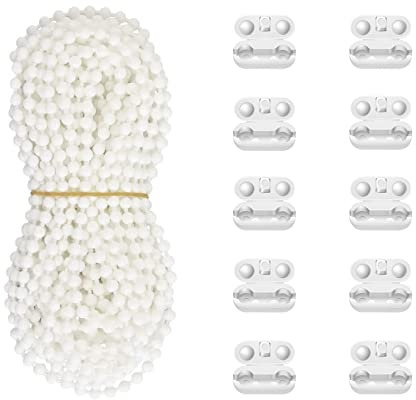 Antfly 10 Meter Rollo-Perlenkette, römisch-venezianische Wabenstruktur, vertikale Jalousienschnur mit 10 Verbindungsstücken für Rollo-Ersatzteile, Weiß (normale Version)