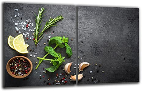 Herdabdeckplatte Abdeckung Ceranfeld Abdeckplatte Schneidebrett 2-Teilig 80x52 Gewürze Grau Mehrfarbig Spritzschutz Glasplatte Ceranfeldabdeckung Herdschutz Sicherheitsglas Glasschneidebrett 2x40x52