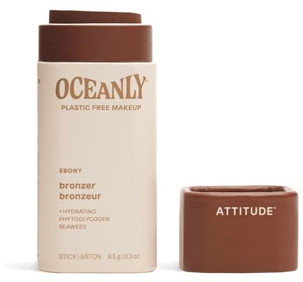 ATTITUDE Oceanly Plastic-Free Lightweight Bronzer Stick, Titanium Dioxide-Free, EWG Verified, Vegan Makeup, Ebony, 8.5 grams