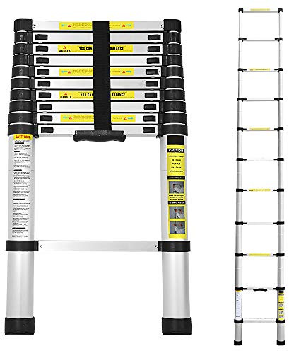 Ansobea Teleskopstege 3,2 m, aluminiumledare utdragbar, multifunktionsstege teleskopstege, belastning 150 kg, silver