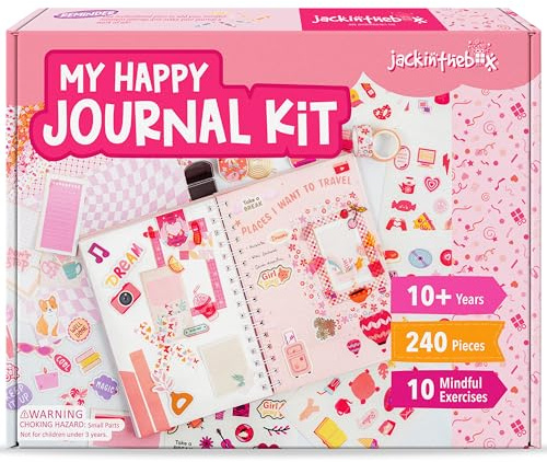 jackinthebox DIY-dagbok för flickor i åldrarna 8-12, 242 st, klippbok kit, flickor journal kit, inkluderar 10 psykiska hälsoövningar, gåvor för 8 9 10 11 12 år gamla flickor