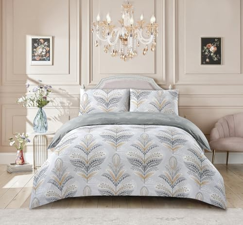 PRIME LINENS Duvet Cover Set 4 Pcs Brushed Microfibre Quilt Cover Bedding Set With Pillow Cases and Extra Fitted Sheet Included (Jasmine Silver, Super King)
