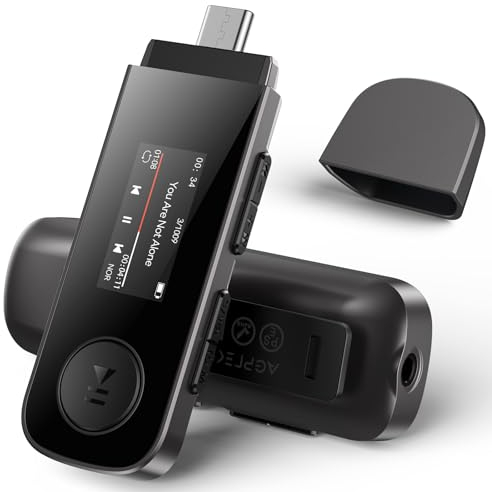 AGPTEK Lettore MP3 Portatile USB da 64 GB con Bluetooth, Lettore Musicale di Tipo C e USB con Clip, chiavetta USB con Radio FM, Registrazione, Supporta Il Collegamento del Cellulare