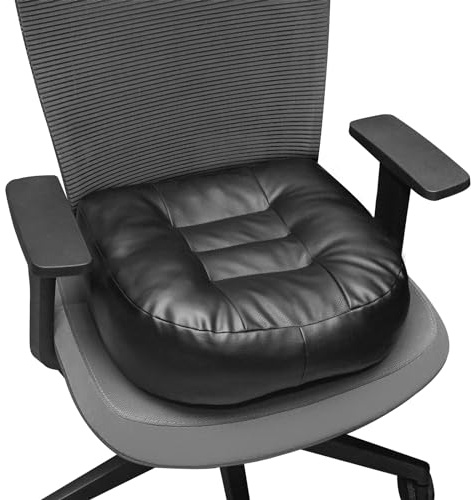 YOUFI Cojín de asiento de piel sintética para silla de oficina, asiento elevador grueso, relleno completo para apoyo, con funda de piel transpirable, asa y hebilla, alivia el dolor de espalda (45 x 40