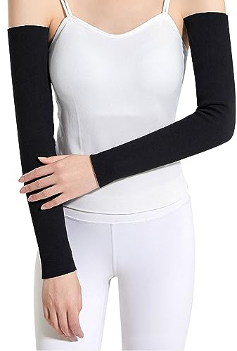Termisk fleece armvärmare elastisk varm arm armbåge ärmar vinter armbåge längd fingerlös armbåge stöd arm handledsskydd långärmad värmare muffar för kvinnor män cykling, artrit smärtlindring