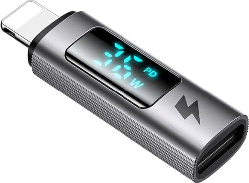 36W USB-C to Ligtning Adapter with Digital Display, Type-C to Lightning Adapter PD Fast Charging for iPhone/AirPods/Original MacBook, Support Charging&Data Transmission